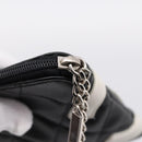 CHANEL Cambon Line Matelasse Pouch Leather Black Silver CC Auth 197572A-13