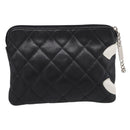 CHANEL Cambon Line Matelasse Pouch Leather Black Silver CC Auth 197572A-3