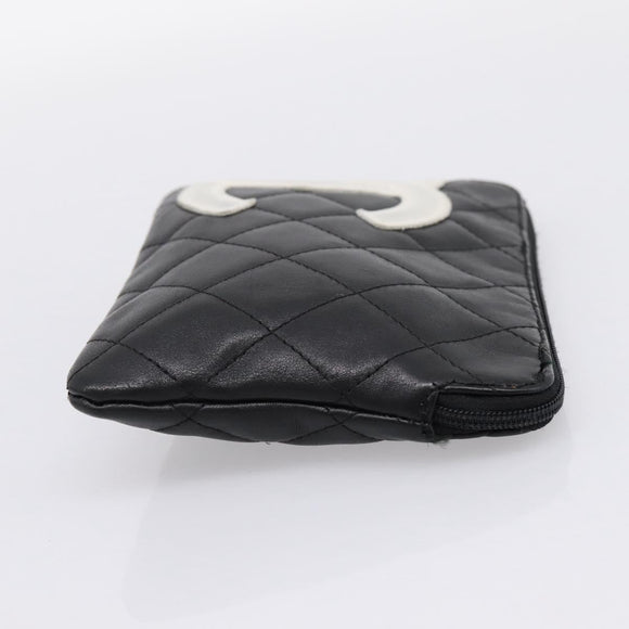 CHANEL Cambon Line Matelasse Pouch Leather Black Silver CC Auth 197572A