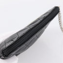 CHANEL Cambon Line Matelasse Pouch Leather Black Silver CC Auth 197572A-6