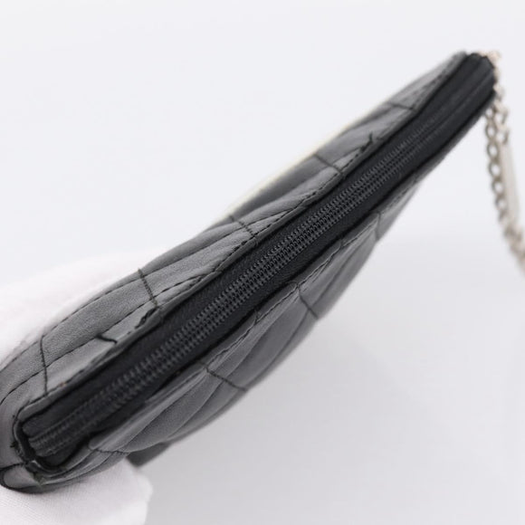 CHANEL Cambon Line Matelasse Pouch Leather Black Silver CC Auth 197572A