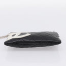 CHANEL Cambon Line Matelasse Pouch Leather Black Silver CC Auth 197572A-8