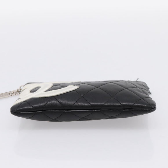 CHANEL Cambon Line Matelasse Pouch Leather Black Silver CC Auth 197572A