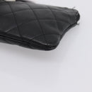 CHANEL Cambon Line Matelasse Pouch Leather Black Silver CC Auth 197572A-9