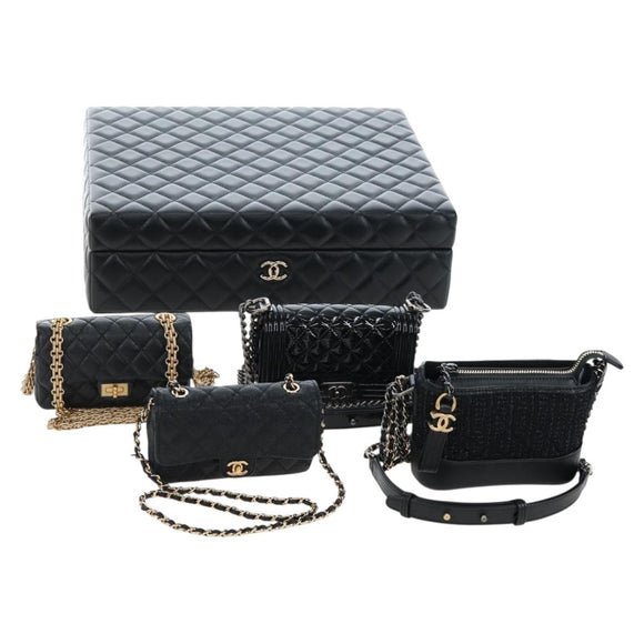 CHANEL Mini Matelasse 12 Success Story Chain Bag Leather Black CC Auth 197581SV