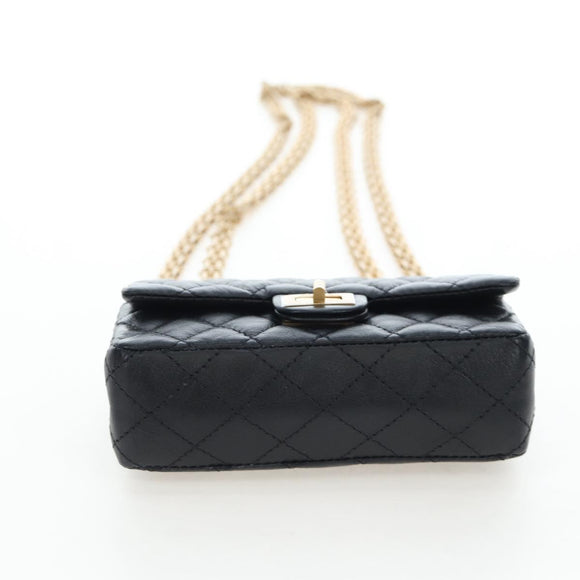 CHANEL Mini Matelasse 12 Success Story Chain Bag Leather Black CC Auth 197581SV