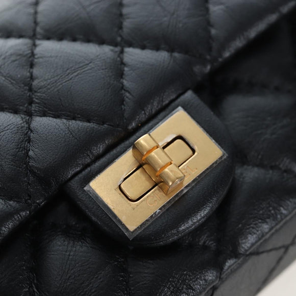 CHANEL Mini Matelasse 12 Success Story Chain Bag Leather Black CC Auth 197581SV