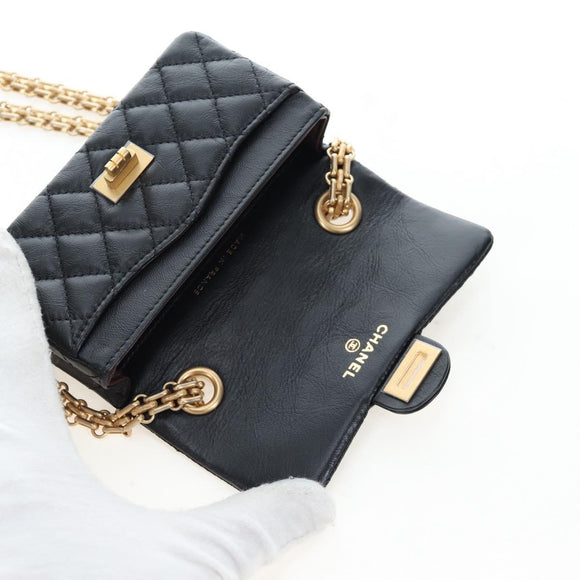 CHANEL Mini Matelasse 12 Success Story Chain Bag Leather Black CC Auth 197581SV