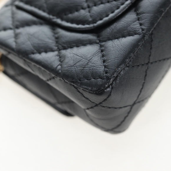CHANEL Mini Matelasse 12 Success Story Chain Bag Leather Black CC Auth 197581SV