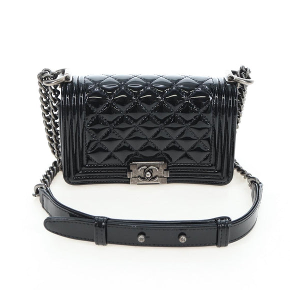 CHANEL Mini Matelasse 12 Success Story Chain Bag Leather Black CC Auth 197581SV