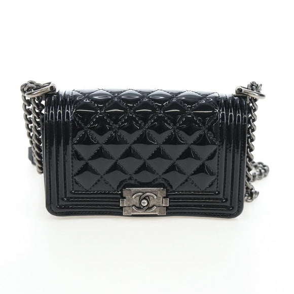CHANEL Mini Matelasse 12 Success Story Chain Bag Leather Black CC Auth 197581SV