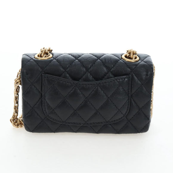 CHANEL Mini Matelasse 12 Success Story Chain Bag Leather Black CC Auth 197581SV