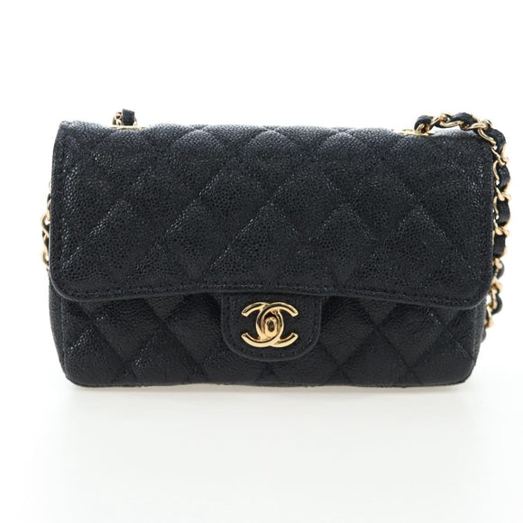 CHANEL Mini Matelasse 12 Success Story Chain Bag Leather Black CC Auth 197581SV