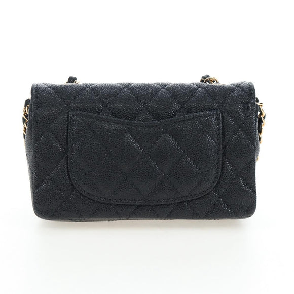 CHANEL Mini Matelasse 12 Success Story Chain Bag Leather Black CC Auth 197581SV