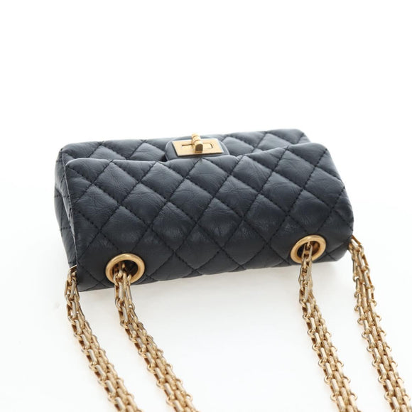 CHANEL Mini Matelasse 12 Success Story Chain Bag Leather Black CC Auth 197581SV