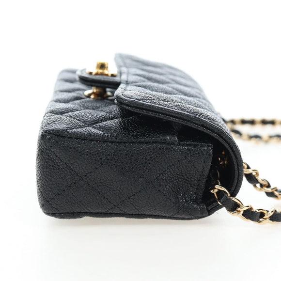 CHANEL Mini Matelasse 12 Success Story Chain Bag Leather Black CC Auth 197581SV