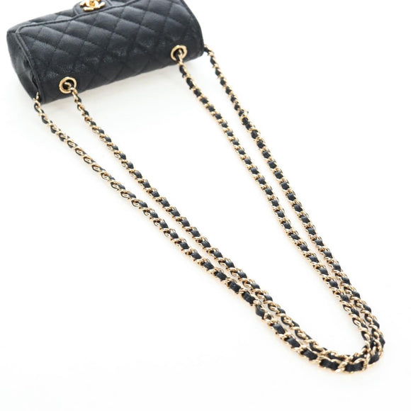 CHANEL Mini Matelasse 12 Success Story Chain Bag Leather Black CC Auth 197581SV