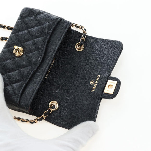 CHANEL Mini Matelasse 12 Success Story Chain Bag Leather Black CC Auth 197581SV