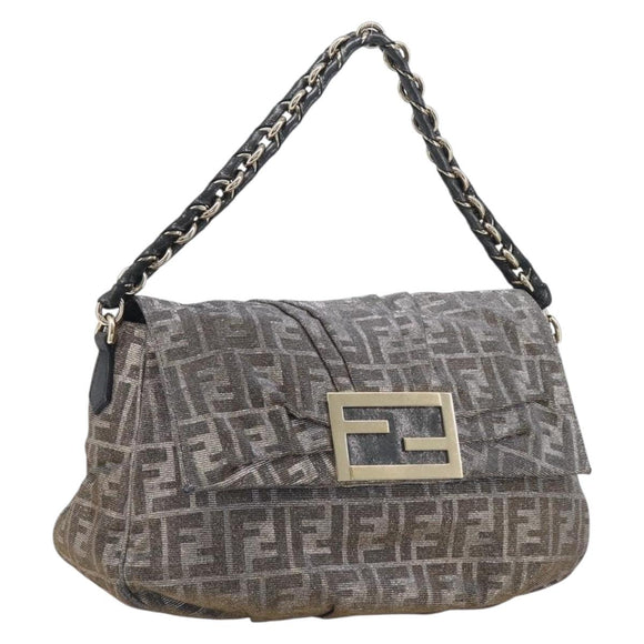 FENDI Zucca Canvas Shoulder Bag Gold Auth 197602V