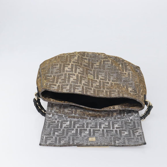 FENDI Zucca Canvas Shoulder Bag Gold Auth 197602V