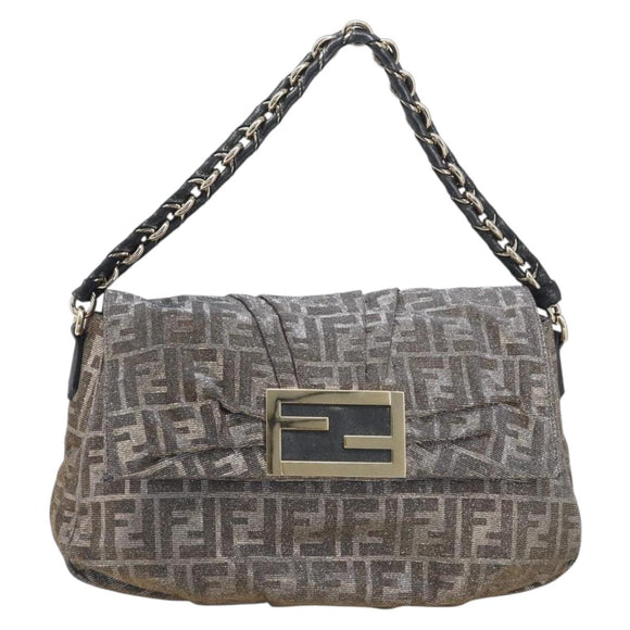 FENDI Zucca Canvas Shoulder Bag Gold Auth 197602V