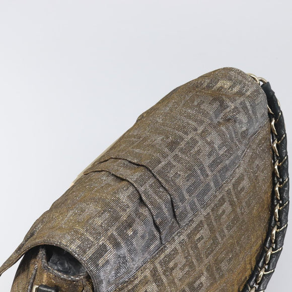 FENDI Zucca Canvas Shoulder Bag Gold Auth 197602V