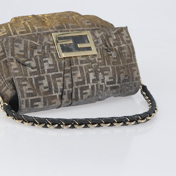 FENDI Zucca Canvas Shoulder Bag Gold Auth 197602V