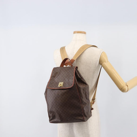 CELINE Macadam Canvas Backpack PVC Leather Brown Gold Auth 197605