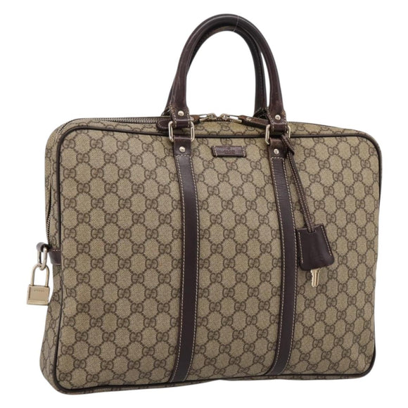 GUCCI GG Supreme Business Bag PVC Beige Gold 201480 Auth 197609