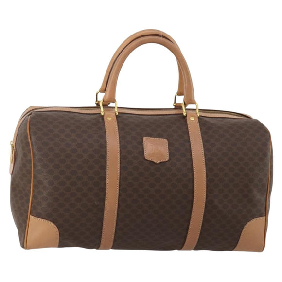 CELINE Macadam Canvas Boston Bag PVC Leather Brown Gold Auth 197610A