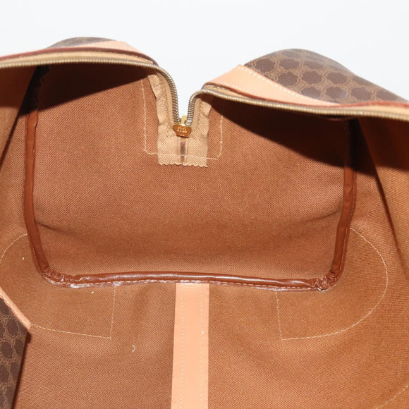 CELINE Macadam Canvas Boston Bag PVC Leather Brown Gold Auth 197610A