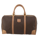 CELINE Macadam Canvas Boston Bag PVC Leather Brown Gold Auth 197610A-2