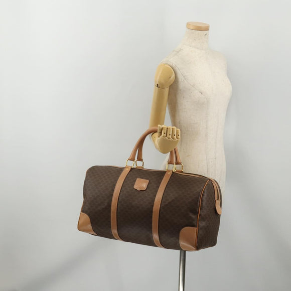 CELINE Macadam Canvas Boston Bag PVC Leather Brown Gold Auth 197610A