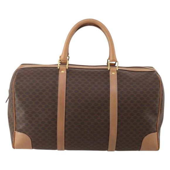 CELINE Macadam Canvas Boston Bag PVC Leather Brown Gold Auth 197610A