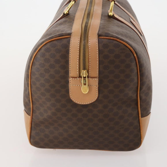 CELINE Macadam Canvas Boston Bag PVC Leather Brown Gold Auth 197610A