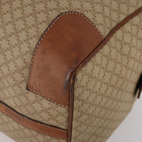 CELINE Macadam Canvas Boston Bag PVC Beige Gold Auth 197611