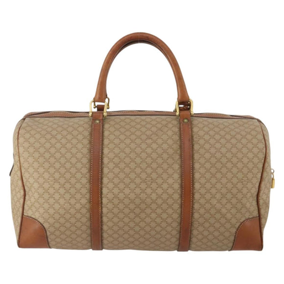 CELINE Macadam Canvas Boston Bag PVC Beige Gold Auth 197611