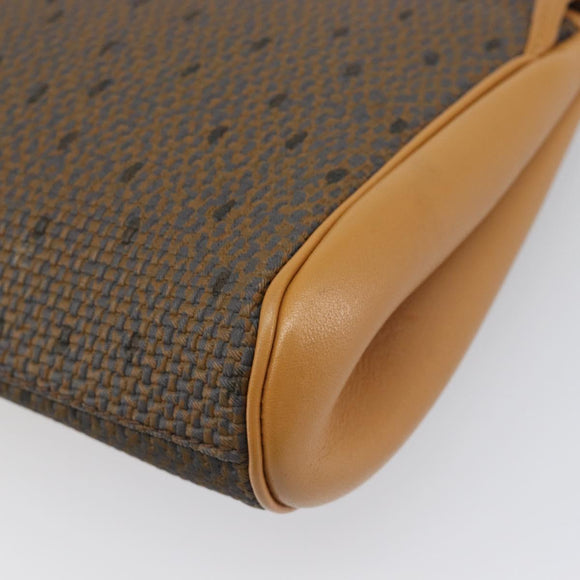 SAINT LAURENT Clutch Bag PVC Canvas Brown Gold Auth 197613A