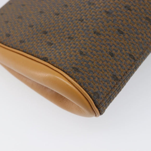 SAINT LAURENT Clutch Bag PVC Canvas Brown Gold Auth 197613A