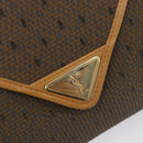 SAINT LAURENT Clutch Bag PVC Canvas Brown Gold Auth 197613A-12