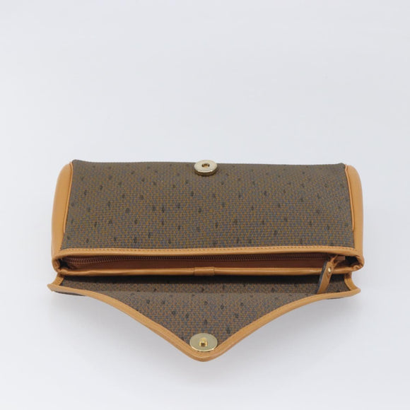 SAINT LAURENT Clutch Bag PVC Canvas Brown Gold Auth 197613A