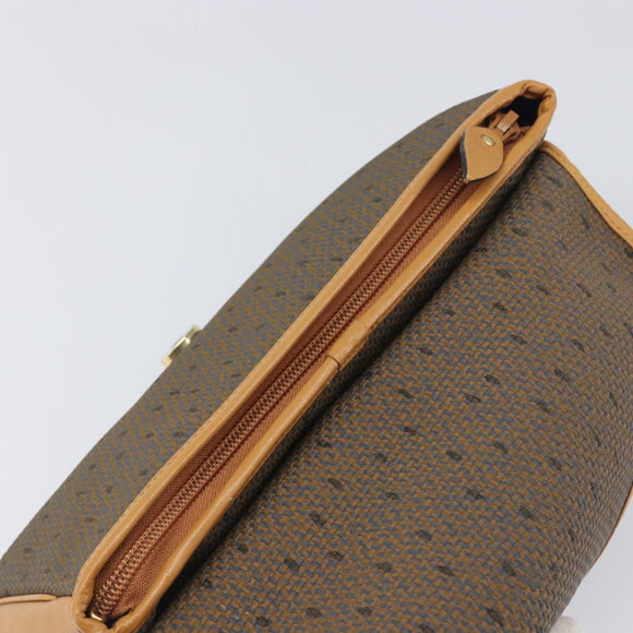 SAINT LAURENT Clutch Bag PVC Canvas Brown Gold Auth 197613A