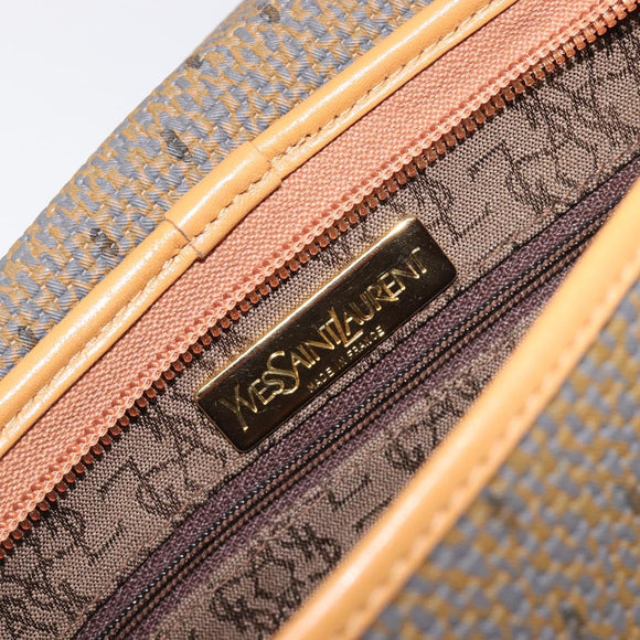SAINT LAURENT Clutch Bag PVC Canvas Brown Gold Auth 197613A