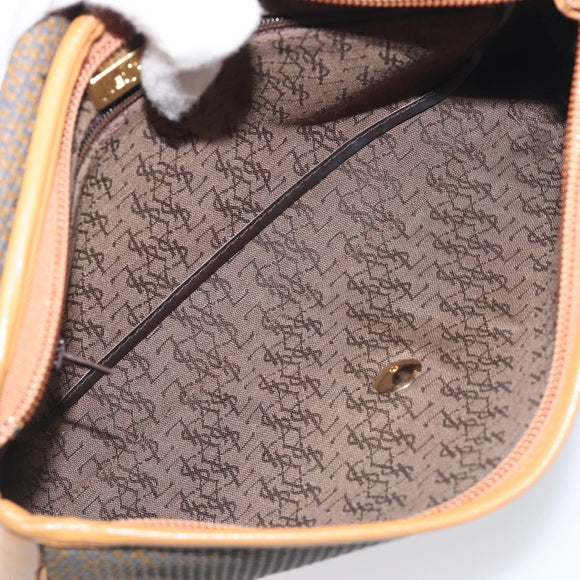 SAINT LAURENT Clutch Bag PVC Canvas Brown Gold Auth 197613A