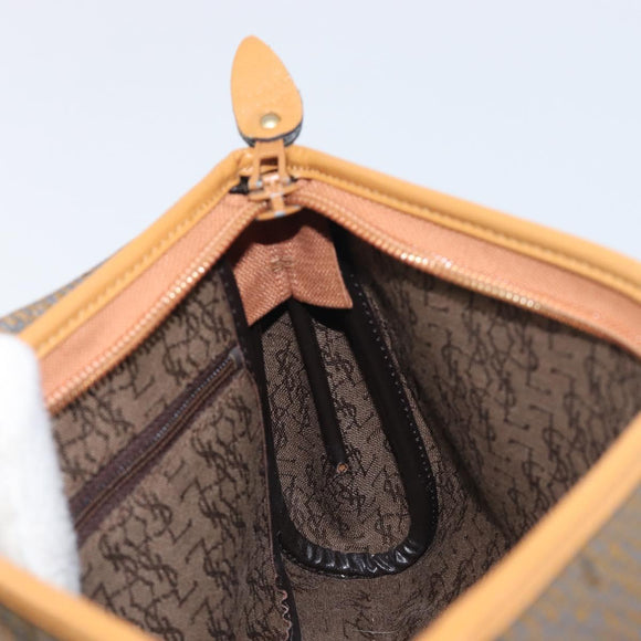 SAINT LAURENT Clutch Bag PVC Canvas Brown Gold Auth 197613A