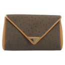 SAINT LAURENT Clutch Bag PVC Canvas Brown Gold Auth 197613A-2