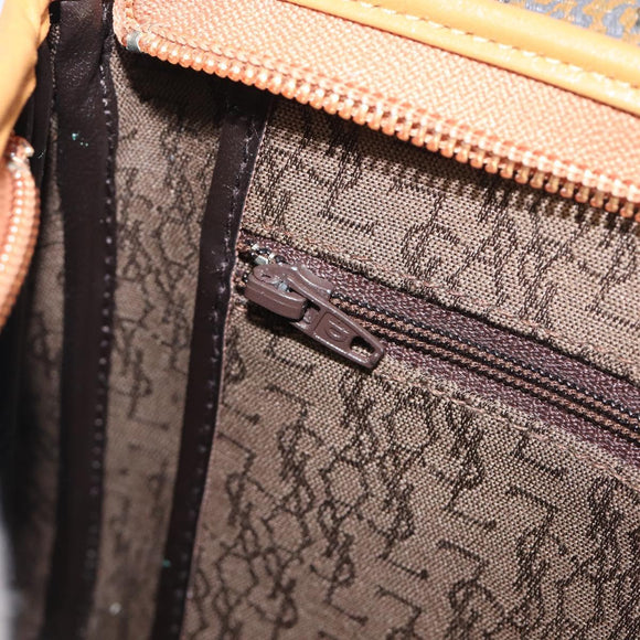 SAINT LAURENT Clutch Bag PVC Canvas Brown Gold Auth 197613A