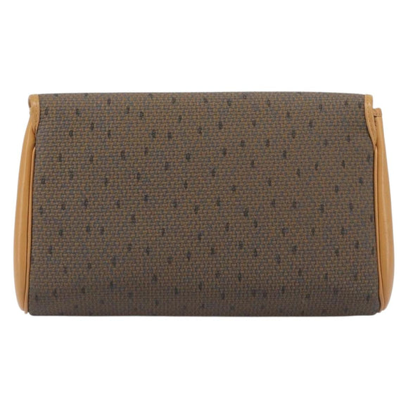 SAINT LAURENT Clutch Bag PVC Canvas Brown Gold Auth 197613A