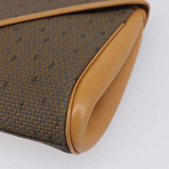 SAINT LAURENT Clutch Bag PVC Canvas Brown Gold Auth 197613A