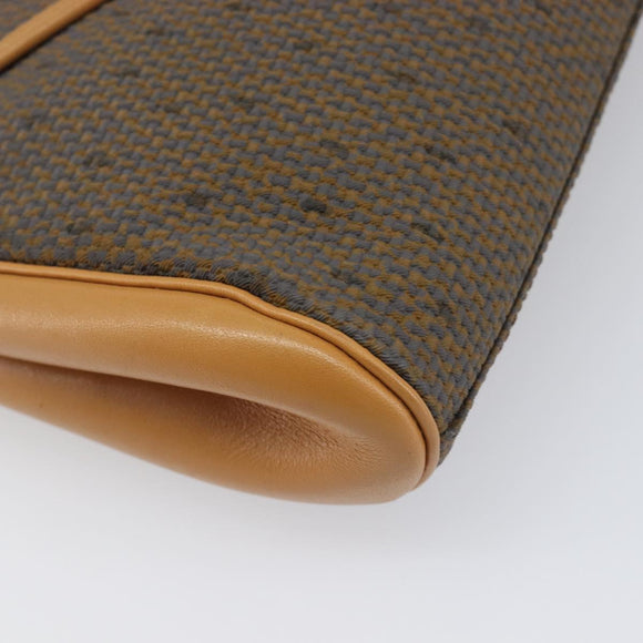 SAINT LAURENT Clutch Bag PVC Canvas Brown Gold Auth 197613A